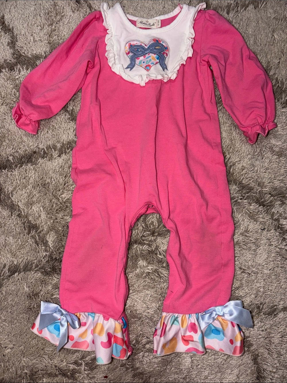 Bright Pink Ruffle Heart Footed One-Piece